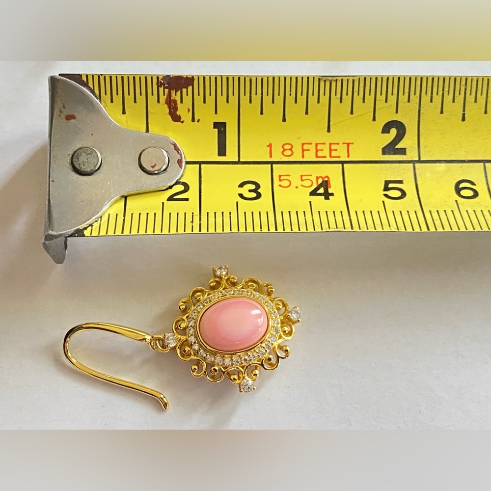 Coral Crystal golden lace oval dangling Earrings by QiULi Signed nWOT - Picture 6 of 7